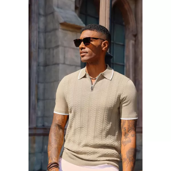 PJ PAUL JONES Men's Quarter Zipper Knit Polo Shirts Casual Lightweight Texture Golf Shirt