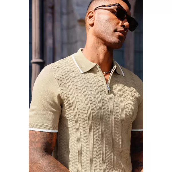 PJ PAUL JONES Men's Quarter Zipper Knit Polo Shirts Casual Lightweight Texture Golf Shirt