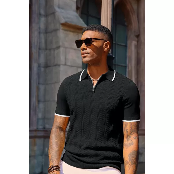 PJ PAUL JONES Men's Quarter Zipper Knit Polo Shirts Casual Lightweight Texture Golf Shirt