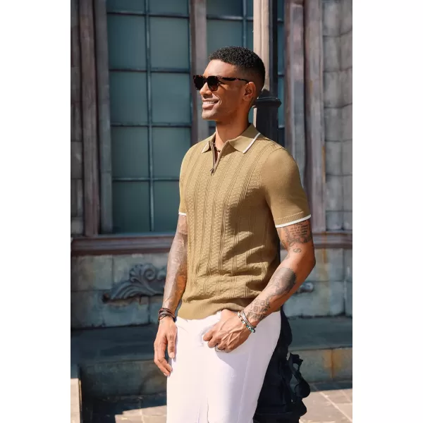 PJ PAUL JONES Men's Quarter Zipper Knit Polo Shirts Casual Lightweight Texture Golf Shirt