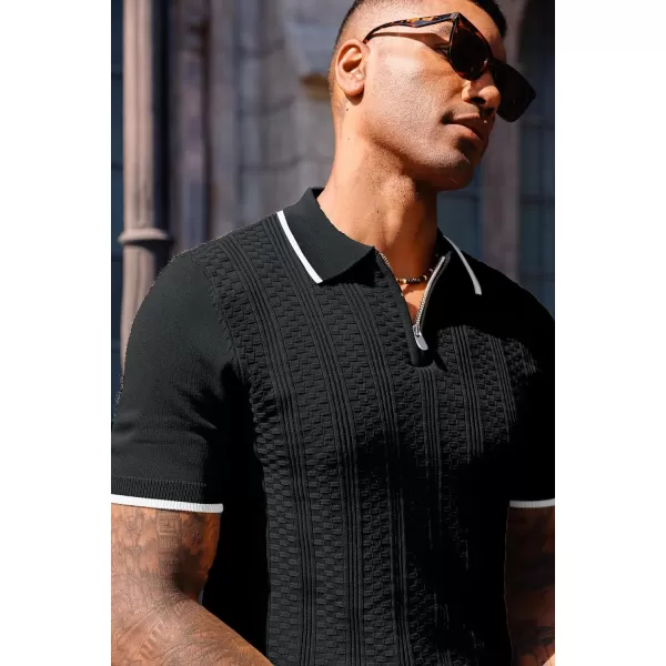 PJ PAUL JONES Men's Quarter Zipper Knit Polo Shirts Casual Lightweight Texture Golf Shirt