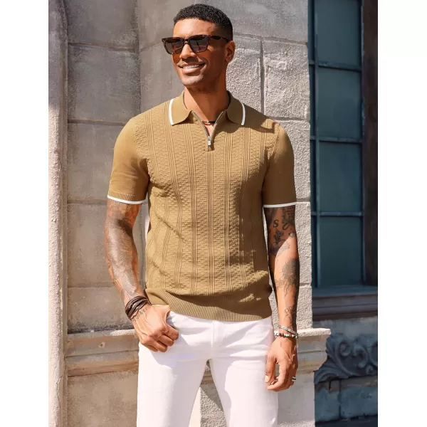 PJ PAUL JONES Men's Quarter Zipper Knit Polo Shirts Casual Lightweight Texture Golf Shirt