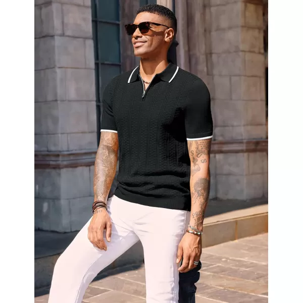 PJ PAUL JONES Men's Quarter Zipper Knit Polo Shirts Casual Lightweight Texture Golf Shirt