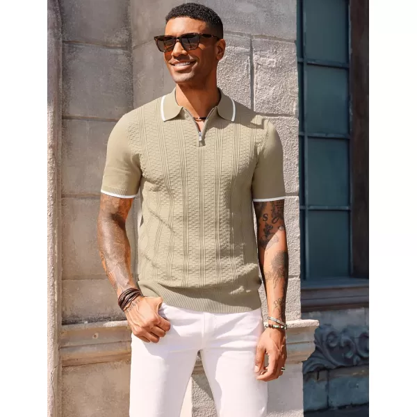 PJ PAUL JONES Men's Quarter Zipper Knit Polo Shirts Casual Lightweight Texture Golf Shirt