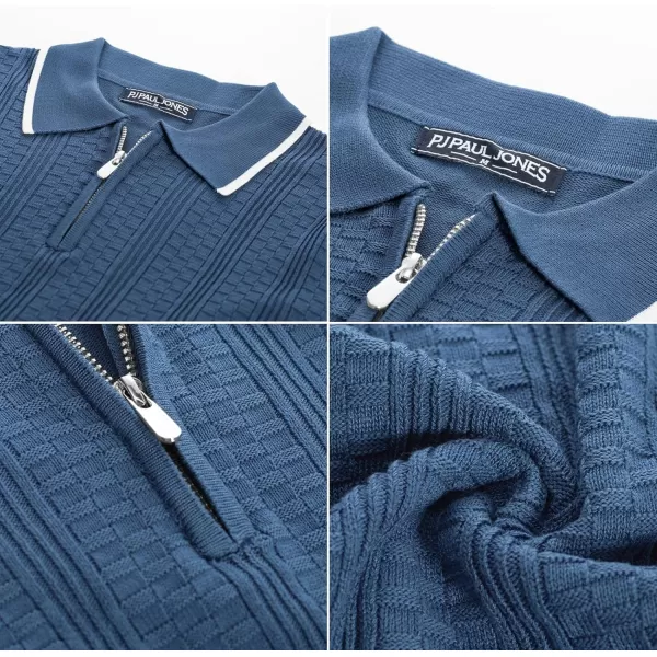 PJ PAUL JONES Men's Quarter Zipper Knit Polo Shirts Casual Lightweight Texture Golf Shirt