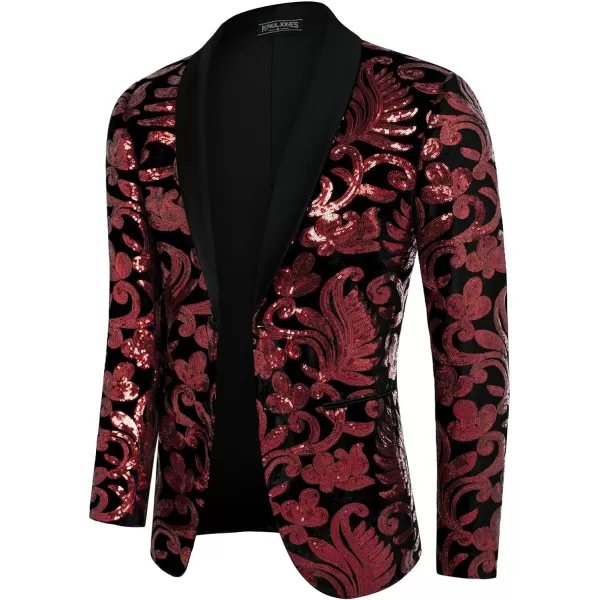 PJ PAUL JONES Mens Sequins Tuxedo Jacket Shawl Lapel Suit Jackets Elegant Velvet Blazer for Dinner, Prom, Party