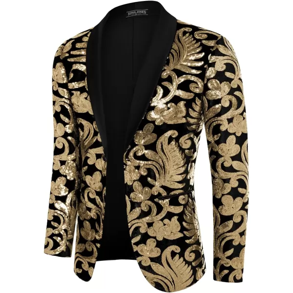 PJ PAUL JONES Mens Sequins Tuxedo Jacket Shawl Lapel Suit Jackets Elegant Velvet Blazer for Dinner, Prom, Party