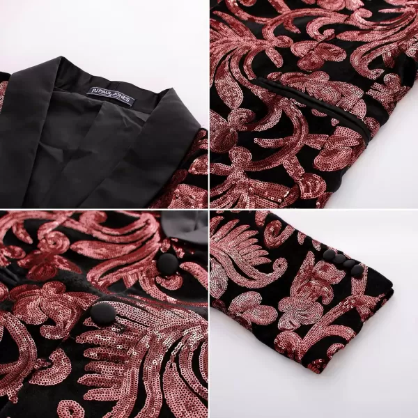 PJ PAUL JONES Mens Sequins Tuxedo Jacket Shawl Lapel Suit Jackets Elegant Velvet Blazer for Dinner, Prom, Party