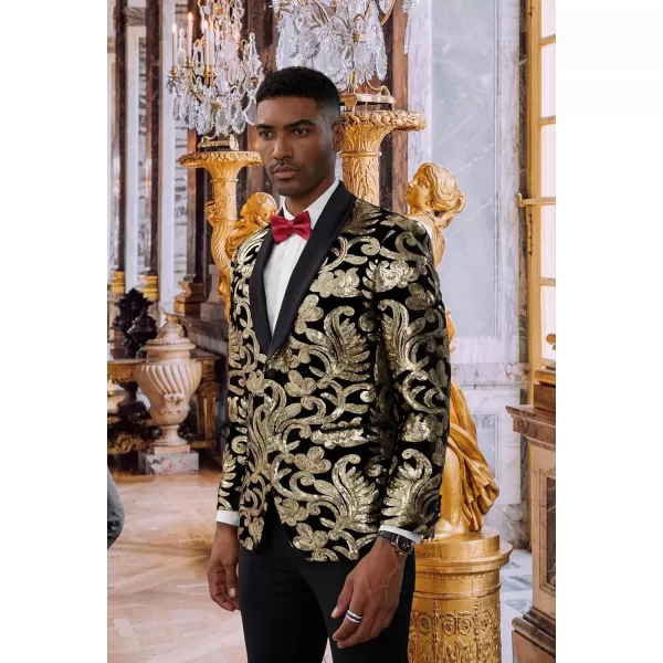 PJ PAUL JONES Mens Sequins Tuxedo Jacket Shawl Lapel Suit Jackets Elegant Velvet Blazer for Dinner, Prom, Party
