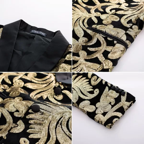 PJ PAUL JONES Mens Sequins Tuxedo Jacket Shawl Lapel Suit Jackets Elegant Velvet Blazer for Dinner, Prom, Party