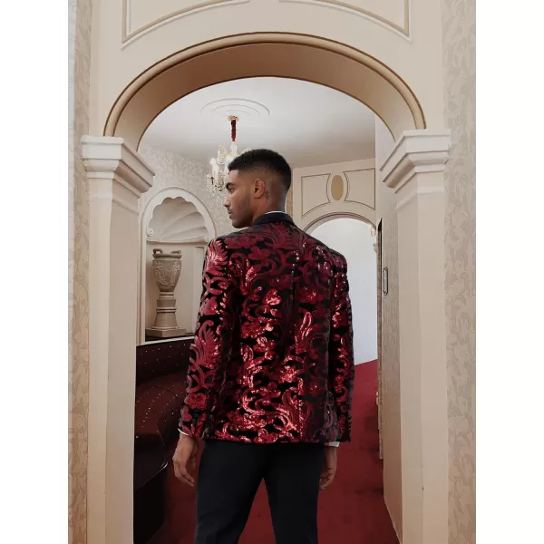 PJ PAUL JONES Mens Sequins Tuxedo Jacket Shawl Lapel Suit Jackets Elegant Velvet Blazer for Dinner, Prom, Party