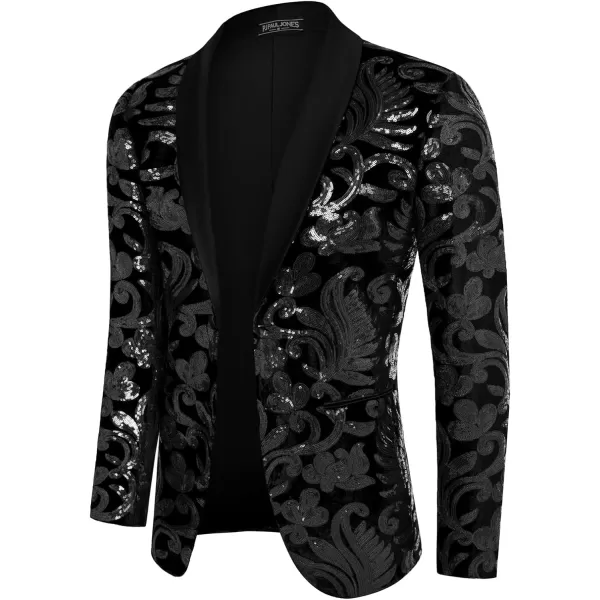PJ PAUL JONES Mens Sequins Tuxedo Jacket Shawl Lapel Suit Jackets Elegant Velvet Blazer for Dinner, Prom, Party