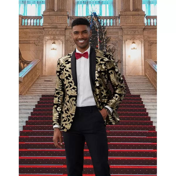 PJ PAUL JONES Mens Sequins Tuxedo Jacket Shawl Lapel Suit Jackets Elegant Velvet Blazer for Dinner, Prom, Party