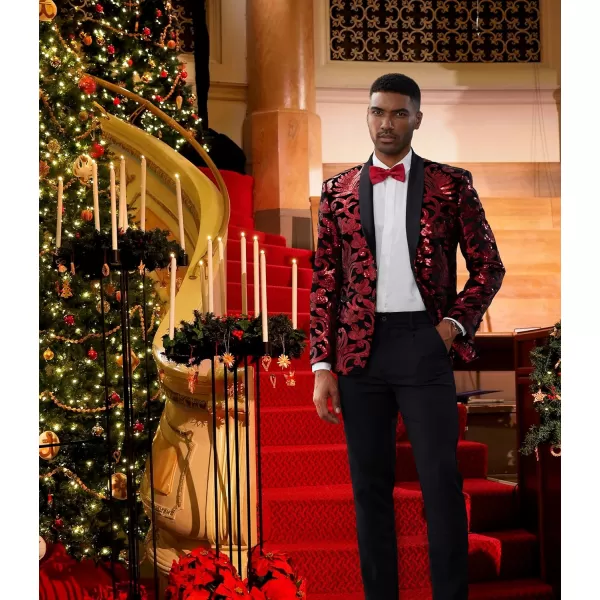 PJ PAUL JONES Mens Sequins Tuxedo Jacket Shawl Lapel Suit Jackets Elegant Velvet Blazer for Dinner, Prom, Party