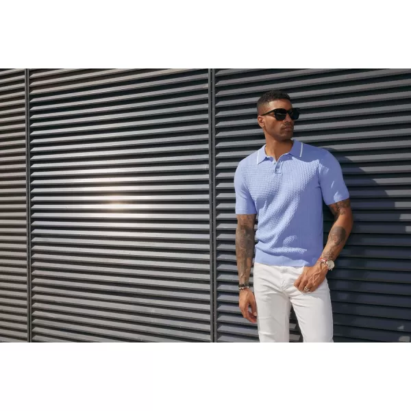 PJ PAUL JONES Men's Short Sleeve Knit Polo Shirts Waffle Texture Knit Shirt