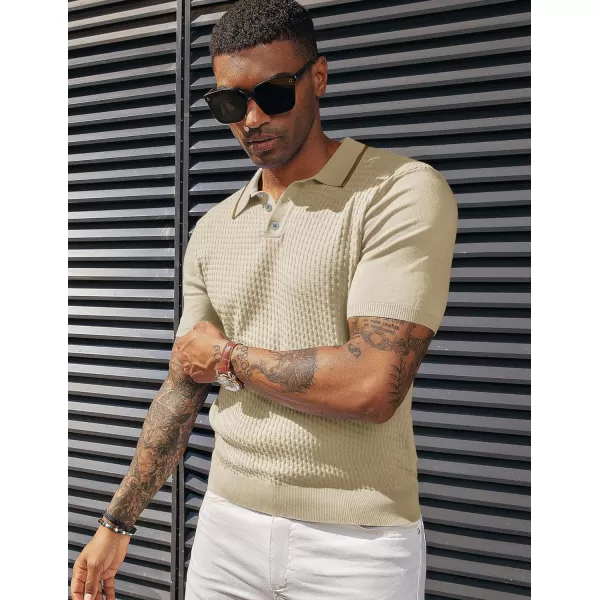 PJ PAUL JONES Men's Short Sleeve Knit Polo Shirts Waffle Texture Knit Shirt