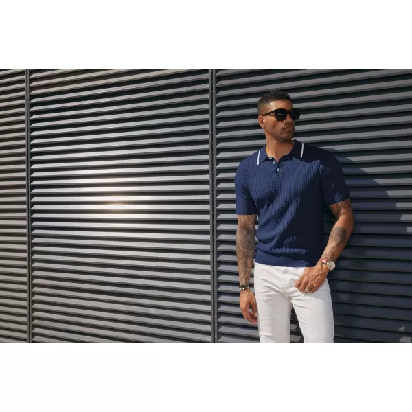 PJ PAUL JONES Men's Short Sleeve Knit Polo Shirts Waffle Texture Knit Shirt