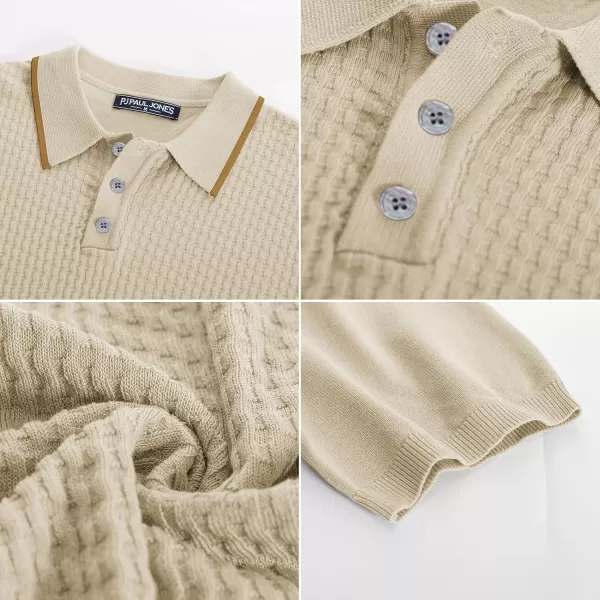 PJ PAUL JONES Men's Short Sleeve Knit Polo Shirts Waffle Texture Knit Shirt