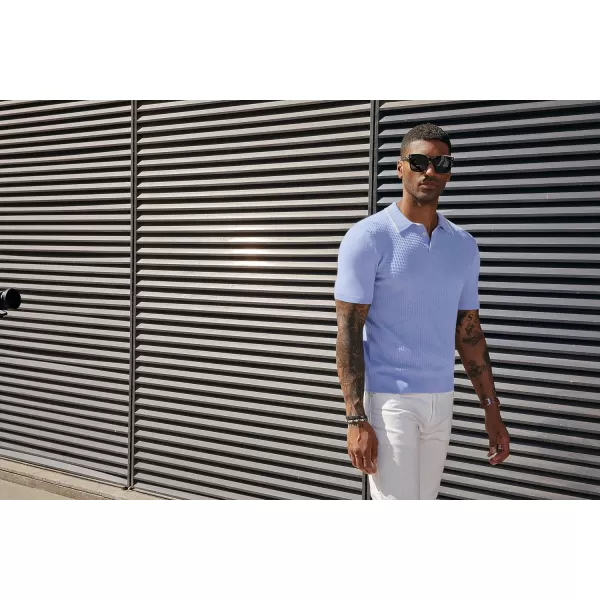 PJ PAUL JONES Men's Short Sleeve Knit Polo Shirts Waffle Texture Knit Shirt