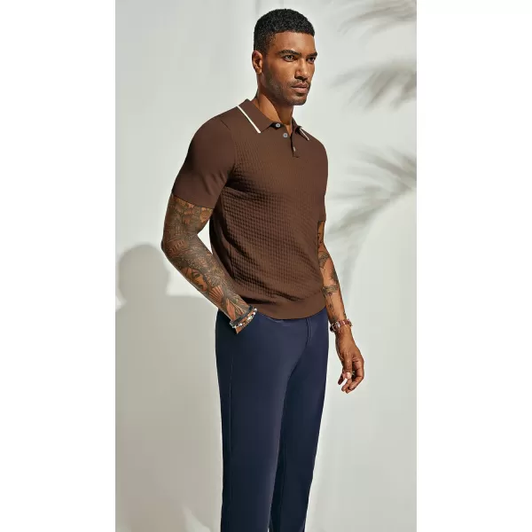 PJ PAUL JONES Men's Short Sleeve Knit Polo Shirts Waffle Texture Knit Shirt