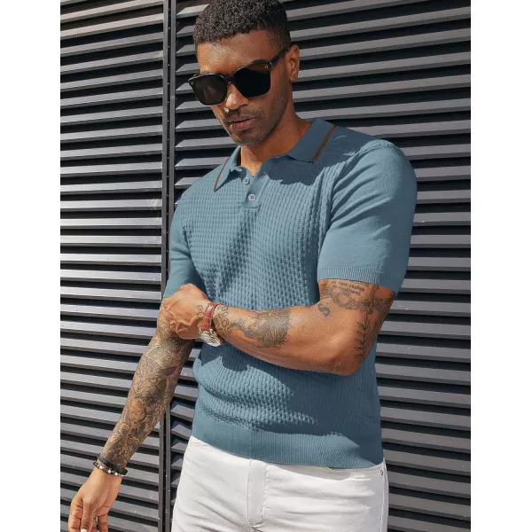 PJ PAUL JONES Men's Short Sleeve Knit Polo Shirts Waffle Texture Knit Shirt