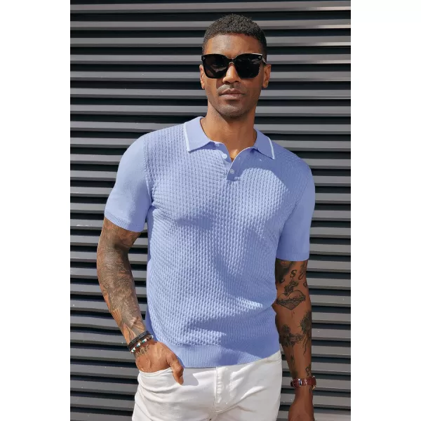 PJ PAUL JONES Men's Short Sleeve Knit Polo Shirts Waffle Texture Knit Shirt