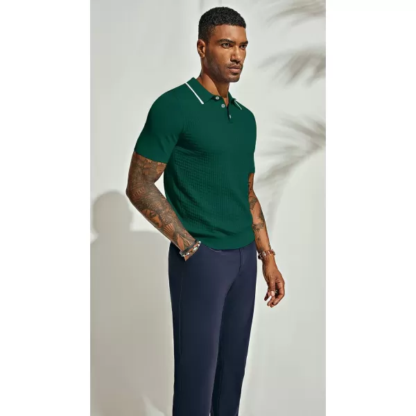 PJ PAUL JONES Men's Short Sleeve Knit Polo Shirts Waffle Texture Knit Shirt