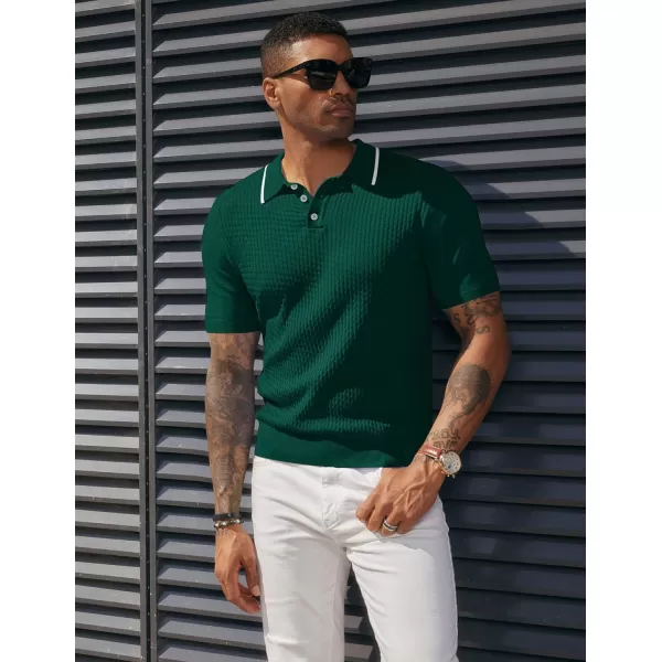 PJ PAUL JONES Men's Short Sleeve Knit Polo Shirts Waffle Texture Knit Shirt