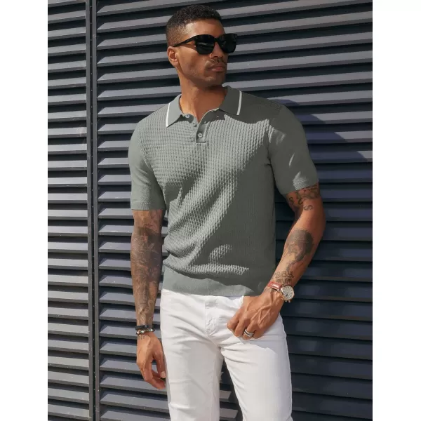PJ PAUL JONES Men's Short Sleeve Knit Polo Shirts Waffle Texture Knit Shirt
