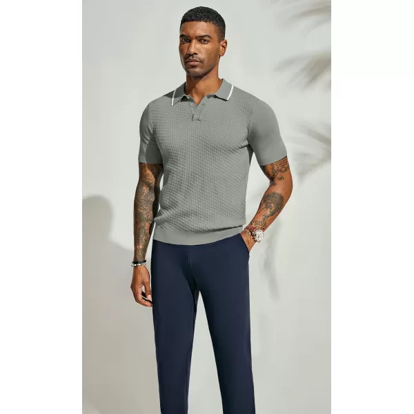 PJ PAUL JONES Men's Short Sleeve Knit Polo Shirts Waffle Texture Knit Shirt