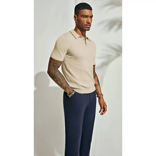 PJ PAUL JONES Men's Short Sleeve Knit Polo Shirts Waffle Texture Knit Shirt