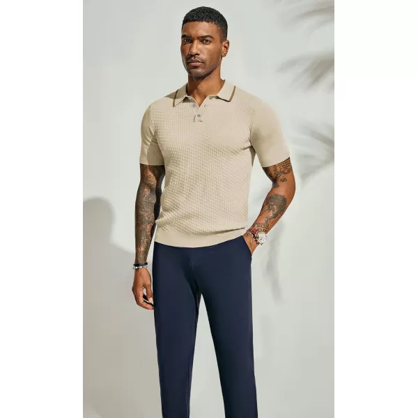 PJ PAUL JONES Men's Short Sleeve Knit Polo Shirts Waffle Texture Knit Shirt
