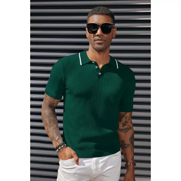 PJ PAUL JONES Men's Short Sleeve Knit Polo Shirts Waffle Texture Knit Shirt
