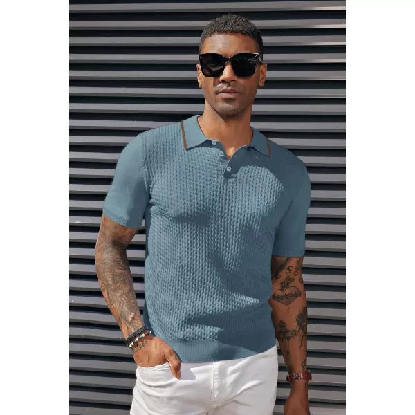 PJ PAUL JONES Men's Short Sleeve Knit Polo Shirts Waffle Texture Knit Shirt