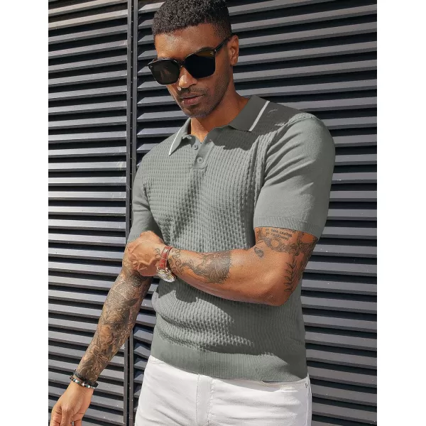 PJ PAUL JONES Men's Short Sleeve Knit Polo Shirts Waffle Texture Knit Shirt