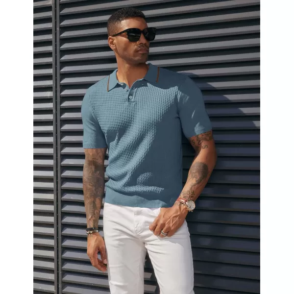PJ PAUL JONES Men's Short Sleeve Knit Polo Shirts Waffle Texture Knit Shirt
