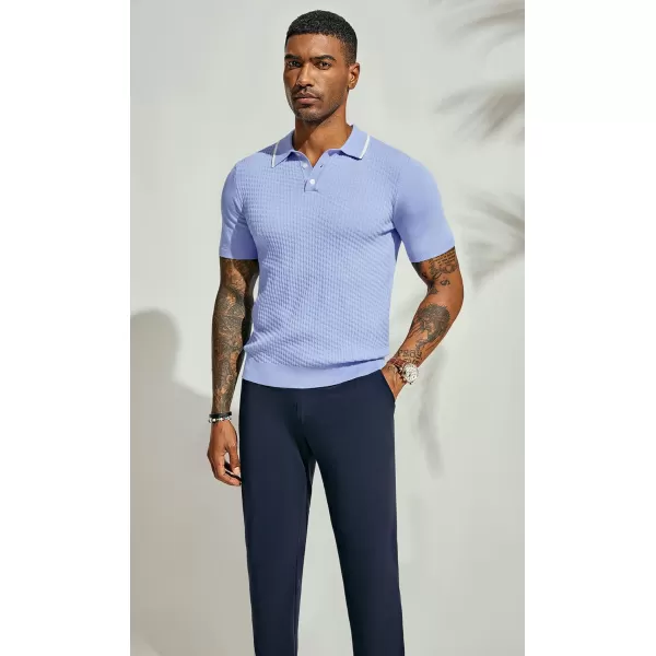 PJ PAUL JONES Men's Short Sleeve Knit Polo Shirts Waffle Texture Knit Shirt