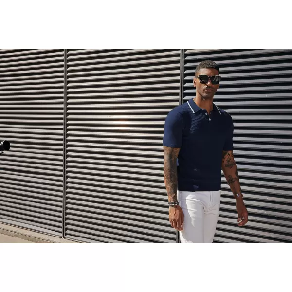 PJ PAUL JONES Men's Short Sleeve Knit Polo Shirts Waffle Texture Knit Shirt
