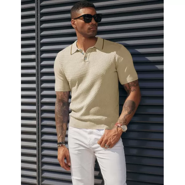 PJ PAUL JONES Men's Short Sleeve Knit Polo Shirts Waffle Texture Knit Shirt