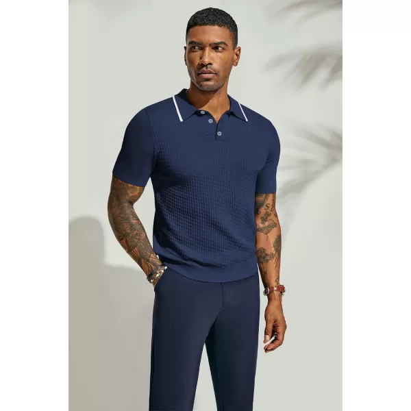 PJ PAUL JONES Men's Short Sleeve Knit Polo Shirts Waffle Texture Knit Shirt