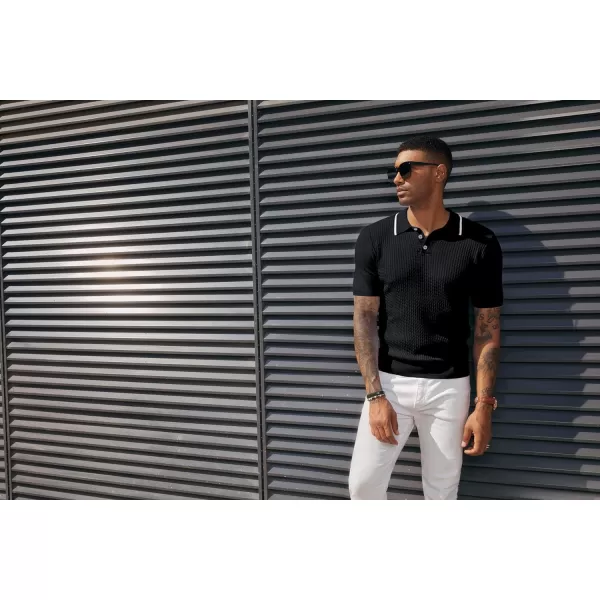 PJ PAUL JONES Men's Short Sleeve Knit Polo Shirts Waffle Texture Knit Shirt