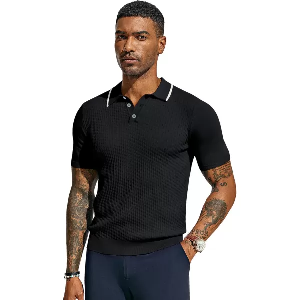 PJ PAUL JONES Men's Short Sleeve Knit Polo Shirts Waffle Texture Knit Shirt