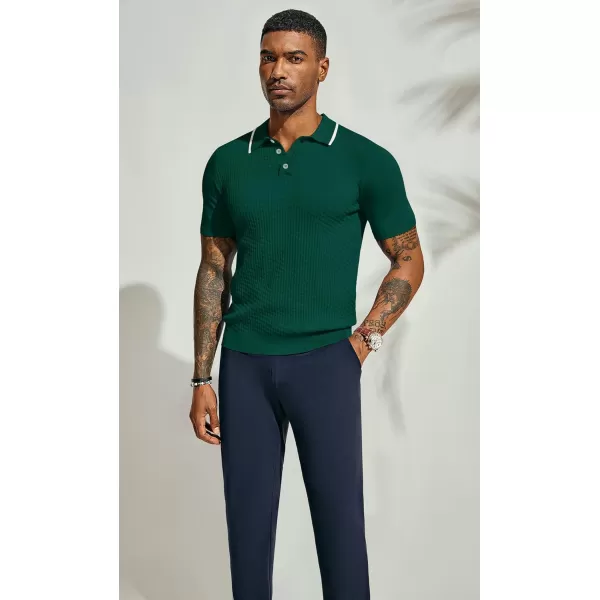 PJ PAUL JONES Men's Short Sleeve Knit Polo Shirts Waffle Texture Knit Shirt