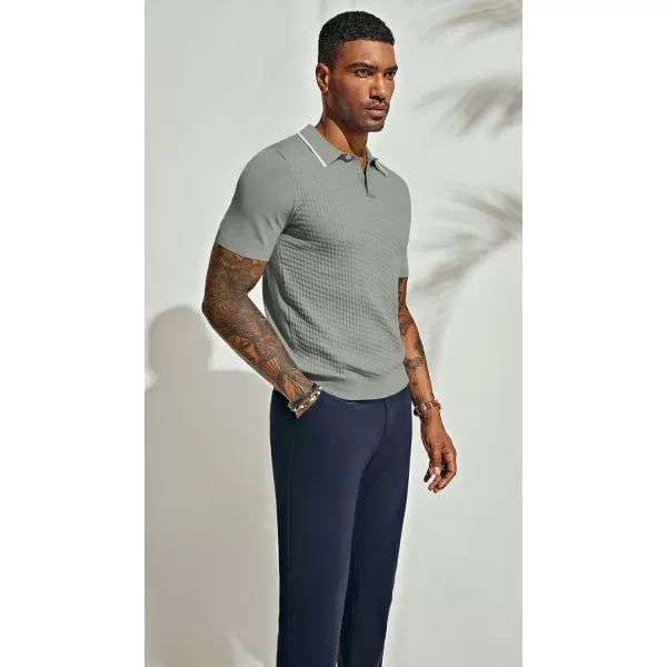 PJ PAUL JONES Men's Short Sleeve Knit Polo Shirts Waffle Texture Knit Shirt