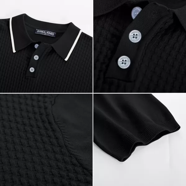 PJ PAUL JONES Men's Short Sleeve Knit Polo Shirts Waffle Texture Knit Shirt