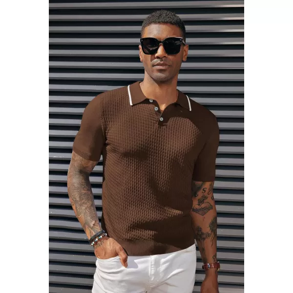 PJ PAUL JONES Men's Short Sleeve Knit Polo Shirts Waffle Texture Knit Shirt