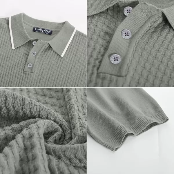 PJ PAUL JONES Men's Short Sleeve Knit Polo Shirts Waffle Texture Knit Shirt