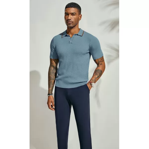 PJ PAUL JONES Men's Short Sleeve Knit Polo Shirts Waffle Texture Knit Shirt