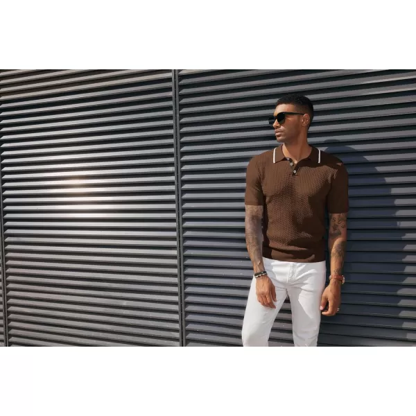 PJ PAUL JONES Men's Short Sleeve Knit Polo Shirts Waffle Texture Knit Shirt