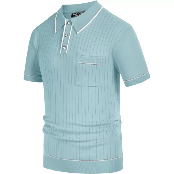 PJ PAUL JONES Men's Short Sleeve Knitted Polo Shirts Vintage Button-Up Summer Polo Shirt
